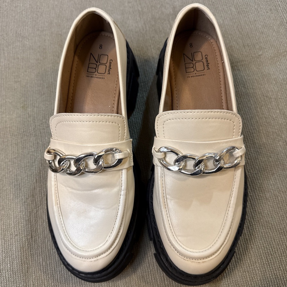 Women's Platform Cream Lug Loafers With Silver Chain Accent No Boundaries Sz 8